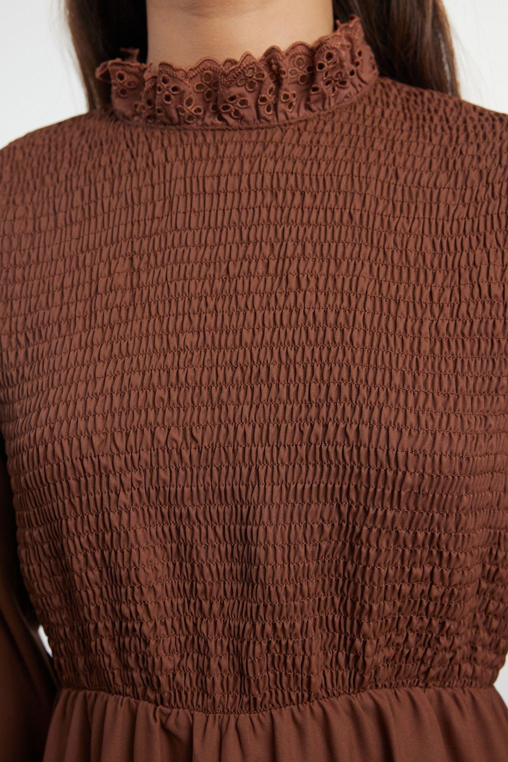 Moda Stil Regular Dik Yaka Uzun Tesettür Gipeli Dokuma Elbise