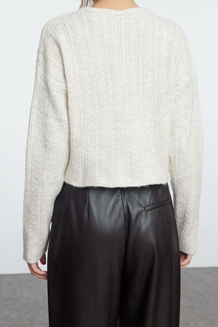 Kadın Modern Tarz Slim V Yaka Crop Triko Hırka