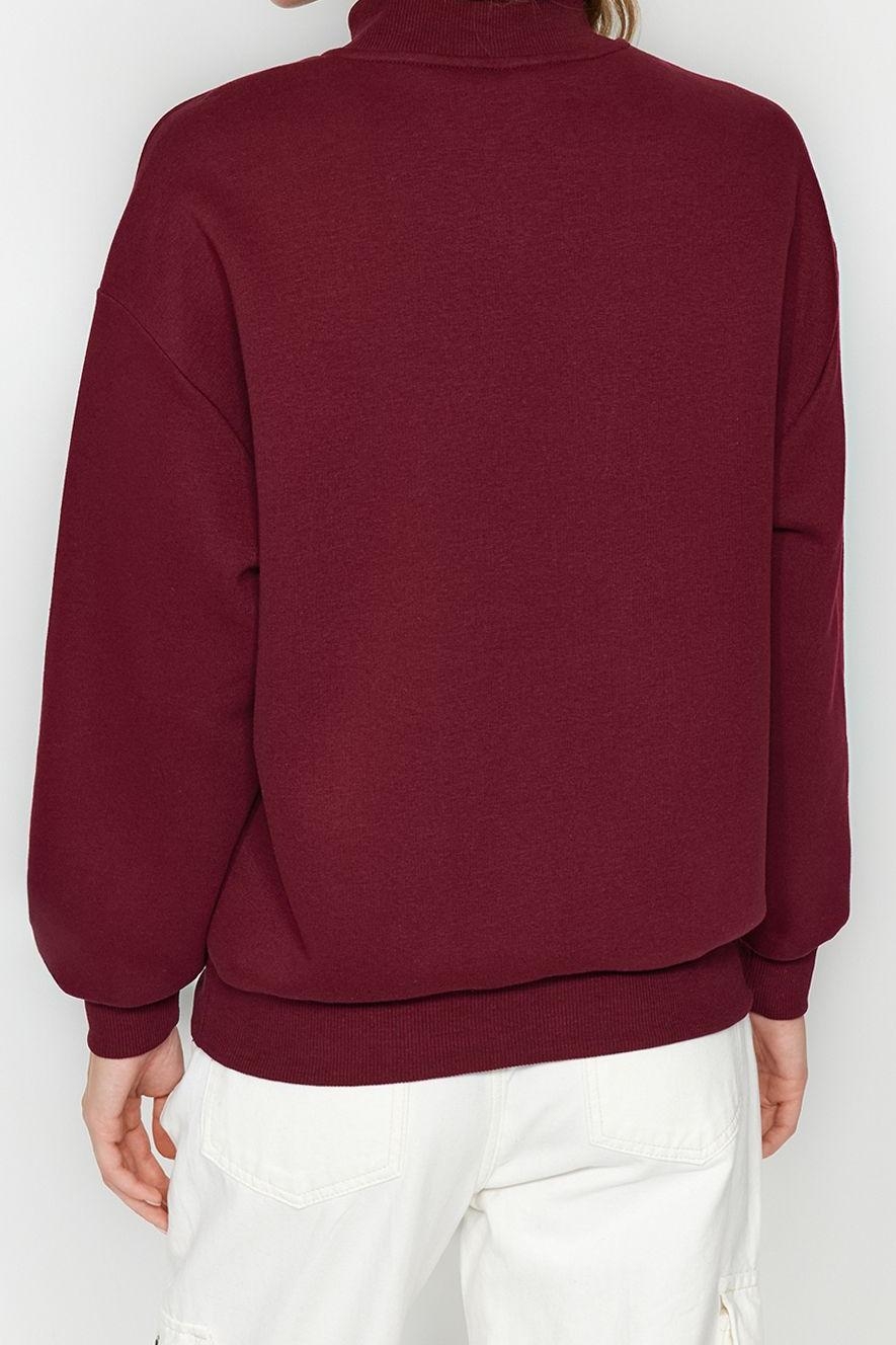 Tarz Bol Fermuarlı Yaka Düşük Kol Uzun Kalın İçi Polarlı Fermuarlı Geniş Kalıp Örme Sweatshirt