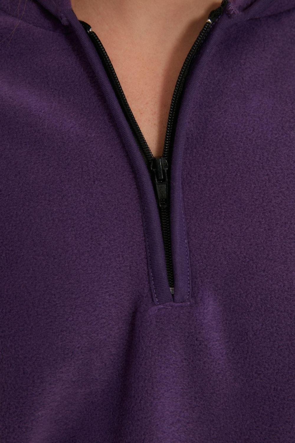 Tarz Bol Kapüşonlu Düşük Kol Uzun Kalın Polar ve Fermuarlı Geniş Kalıp Örme Sweatshirt