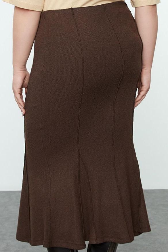 Modern Tarz Büyük Beden Astarsız Örme Maxi Boy Örme Etek