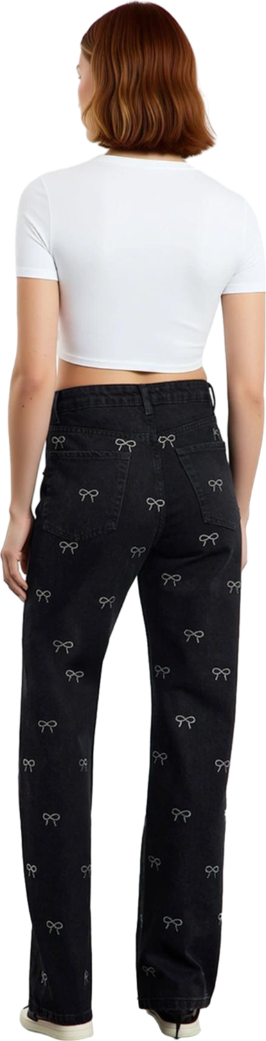 Kadın Fiyonk Nakışlı Wide Leg Jean Pantolon Fonksiyonel Dayanıklı Kaliteli Konforlu Modern