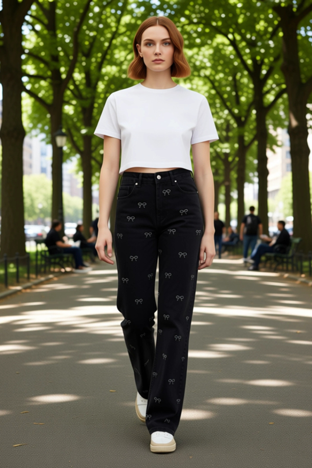 Kadın Fiyonk Nakışlı Wide Leg Jean Pantolon Fonksiyonel Dayanıklı Kaliteli Konforlu Modern