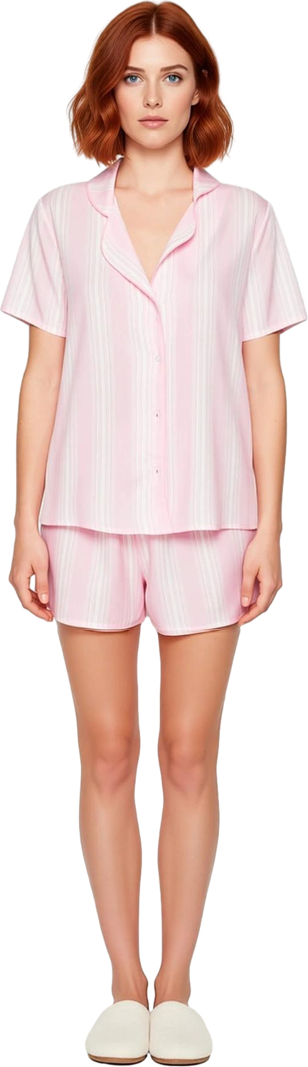 Kadın Çizgili Viskon Pijama Takımı Gömlek Şort Fonksiyonel Dayanıklı Kaliteli Konforlu Şık