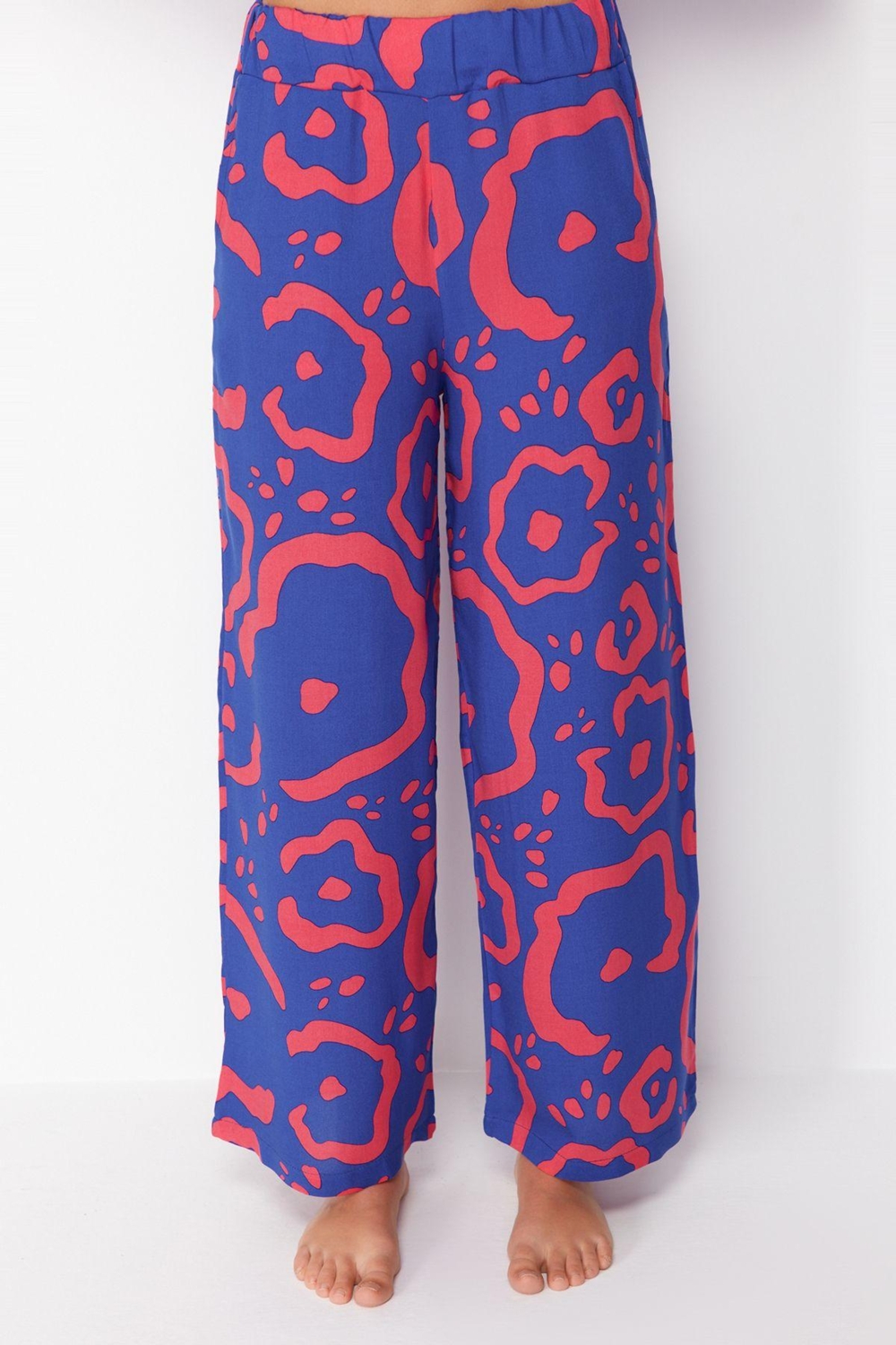 Tarz Kadın Modern Moda Normal Bel Boru Paça Gömlek Yaka Soyut Desenli Dokuma Gömlek Pantolon Takım