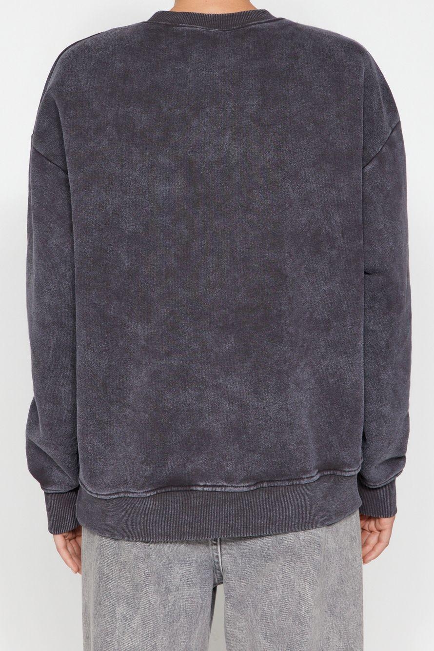 Tarz Bol Bisiklet Yaka Düşük Kol Uzun Eskitme Kalın İçi Polarlı Geniş Kalıp Örme Sweatshirt