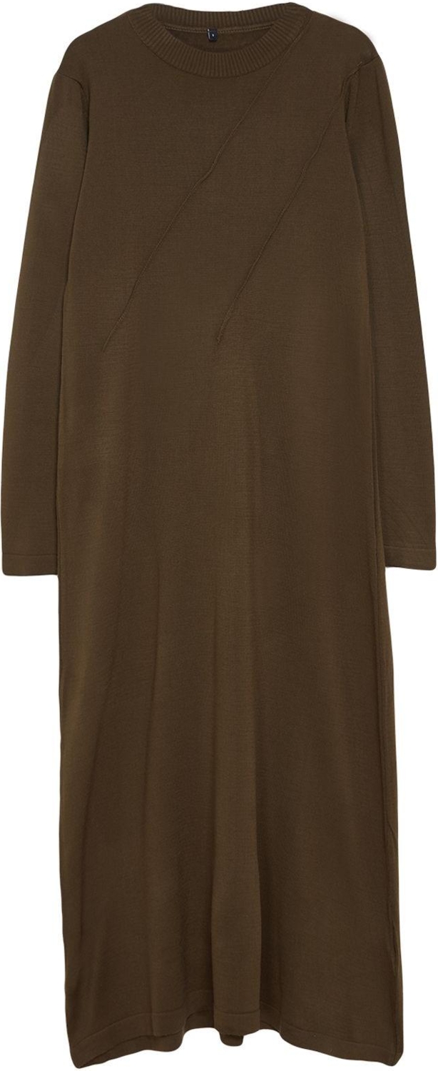 Moda Stil Fitted Bisiklet Yaka Maxi Boy Tesettür Nervür Detaylı Triko Elbise