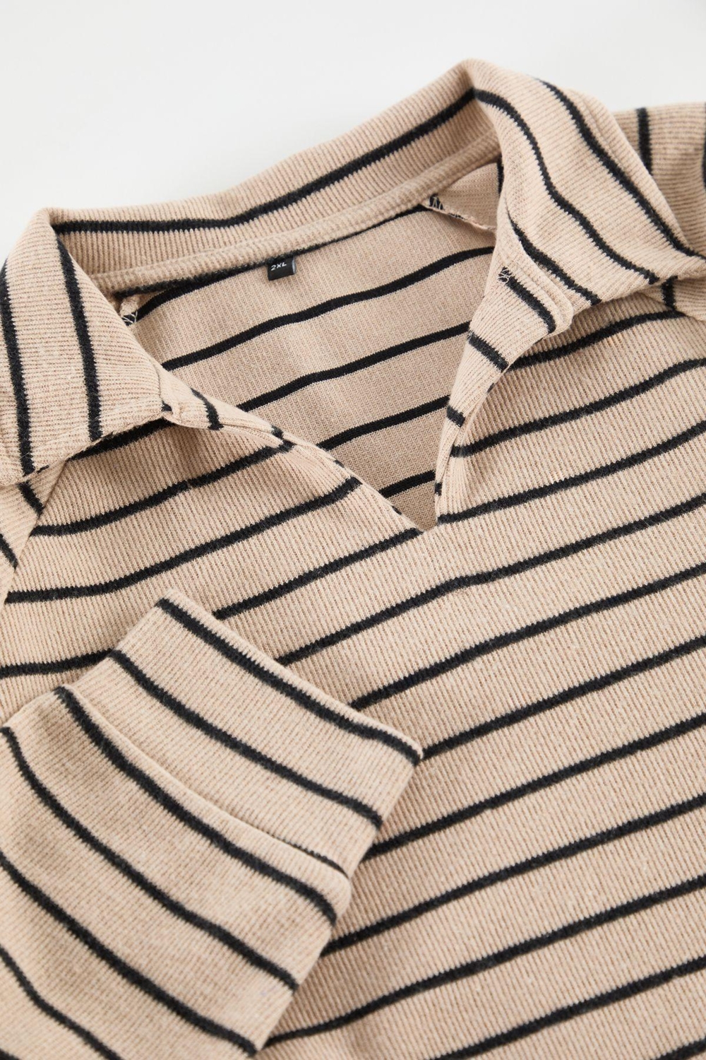 Büyük Beden Oversize Polo Yaka Düşük Kol Çizgili Geniş Kalıp Selanik Polo Yaka Örme Sweatshirt