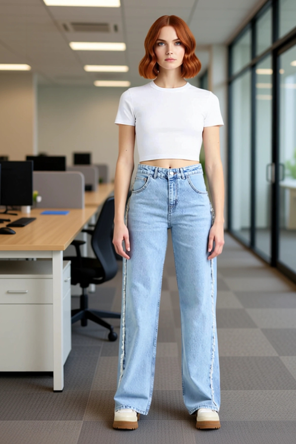 Kadın Açık Püsküllü Yüksek Bel Straight Denim Pantolon Fonksiyonel Dayanıklı Kaliteli Spor