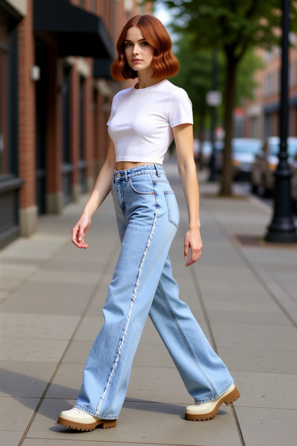 Kadın Açık Püsküllü Yüksek Bel Straight Denim Pantolon Fonksiyonel Dayanıklı Kaliteli Spor