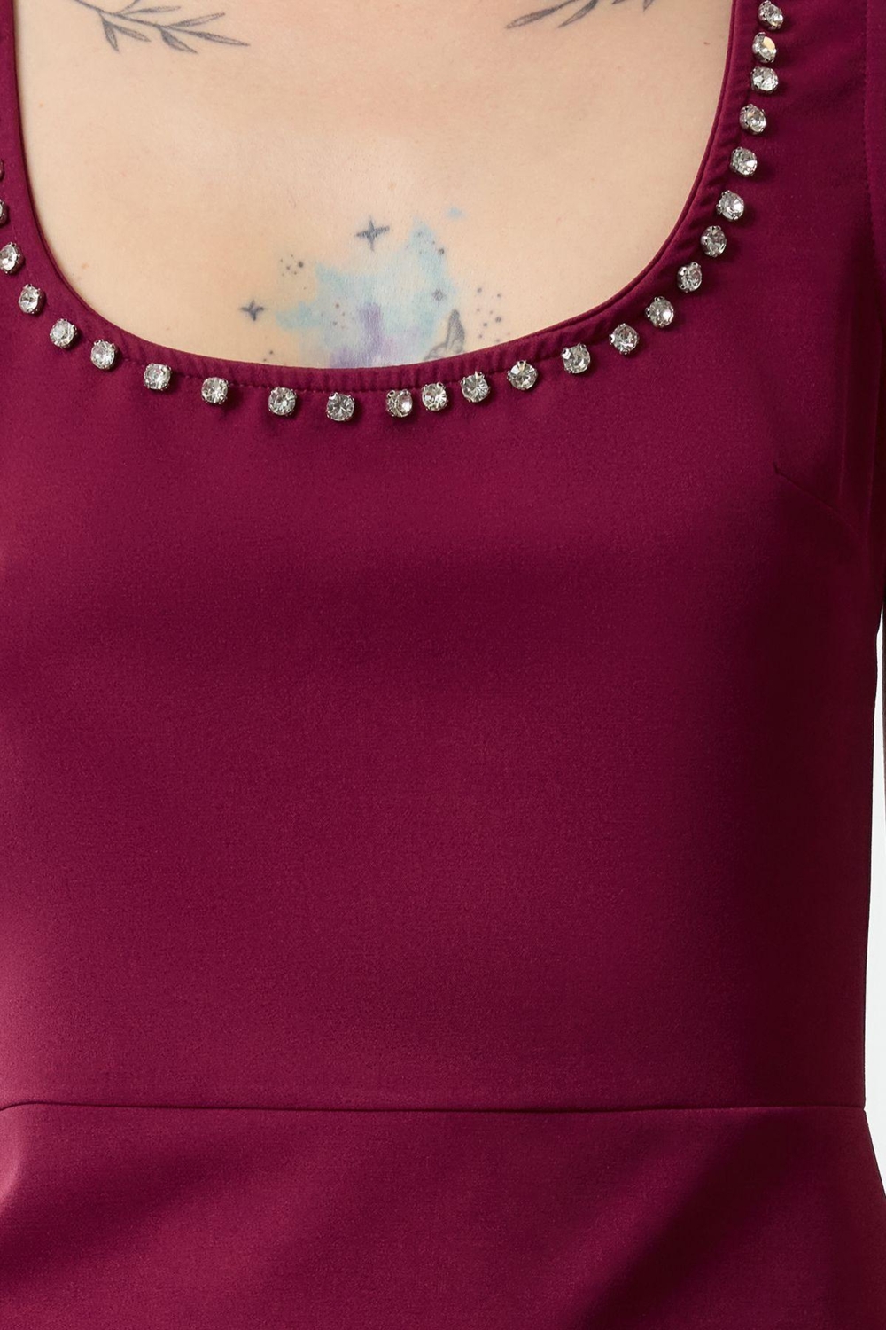 Moda Stil Slim Kare Yaka Mini Boy Yakası Taş İşleme Detaylı Jile Dokuma Elbise