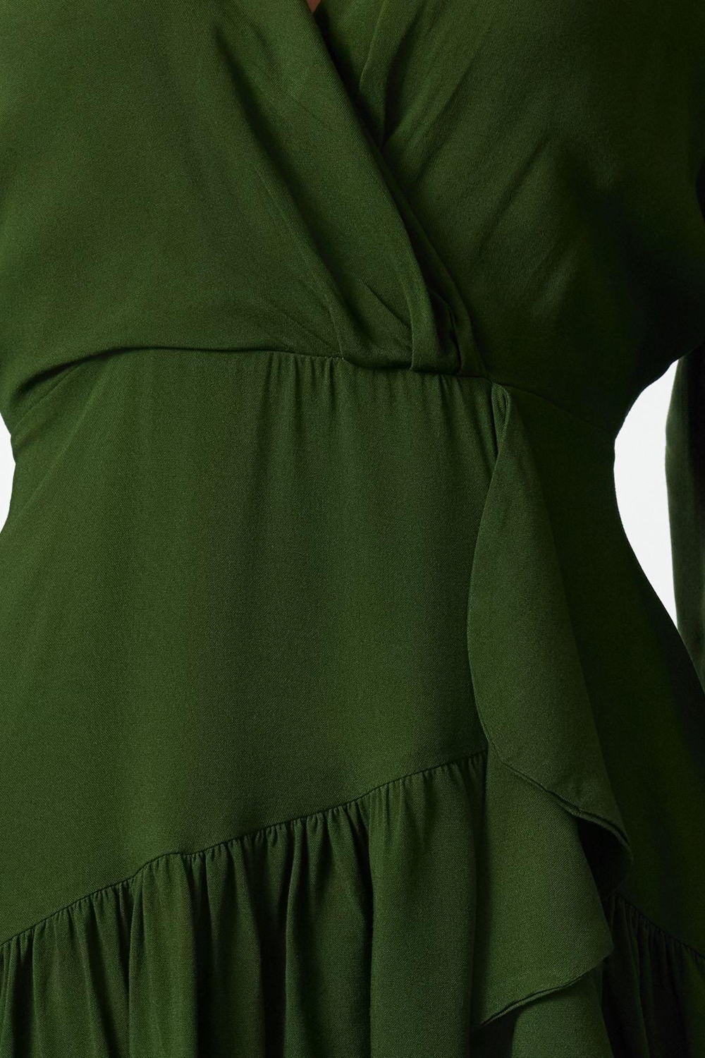 Moda Stil Regular Kruvaze Mini Boy Volanlı Dokuma Dokuma Elbise