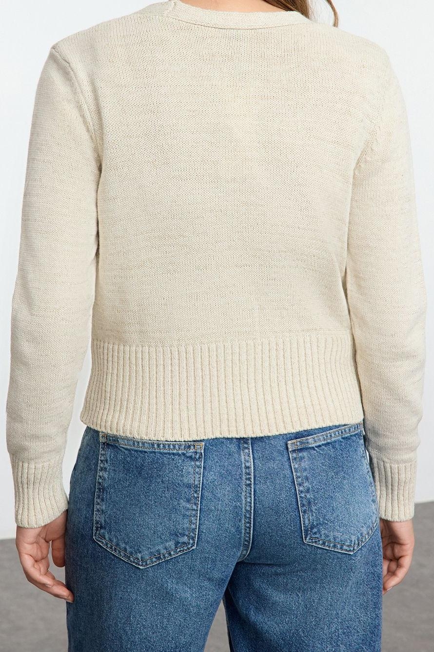 Kadın Modern Tarz Regular V Yaka Crop Triko Hırka