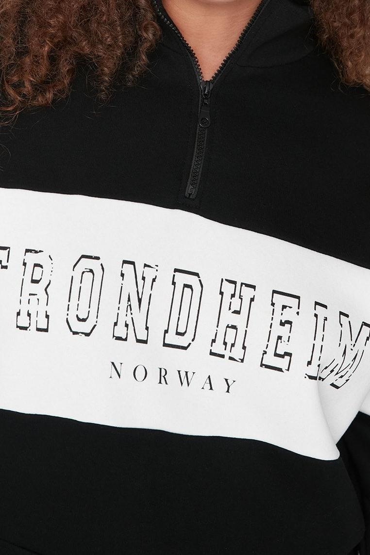 Büyük Beden Tarz Regular Dik Yaka Düşük Kol Regular Fermuarlı Kalın Şardonlu Örme Sweatshirt