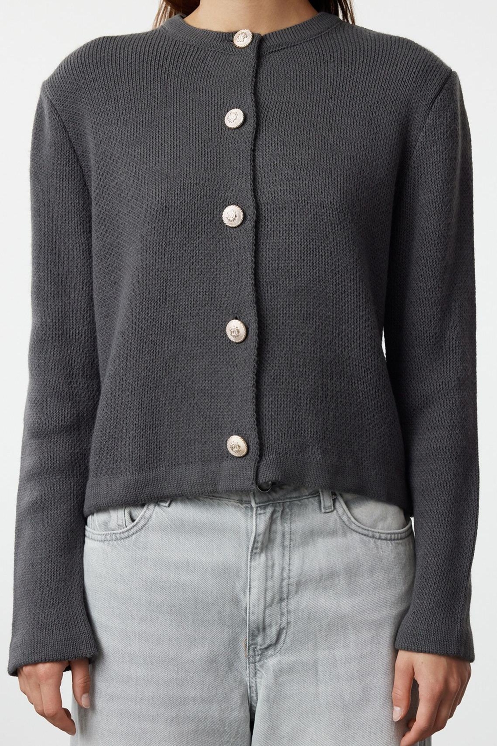 Stil Modern Kadın Regular Standart Kol Bisiklet Yaka Basic Ceket Görünümlü Triko Hırka