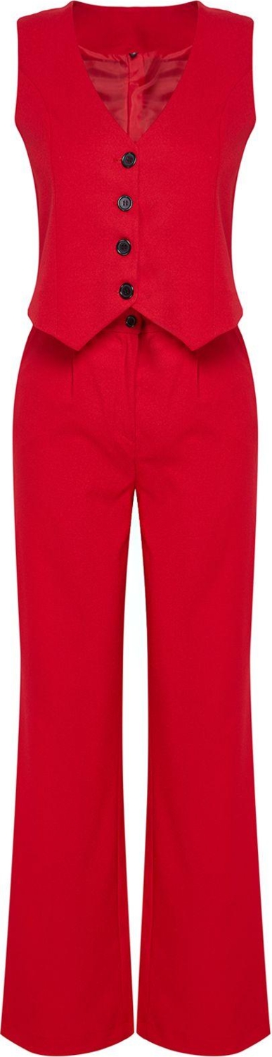 Tarz Kadın Normal Bel Geniş Paça V Yaka Regular Dokuma Yelek Wide Leg Geniş Paça Pantolon Takım