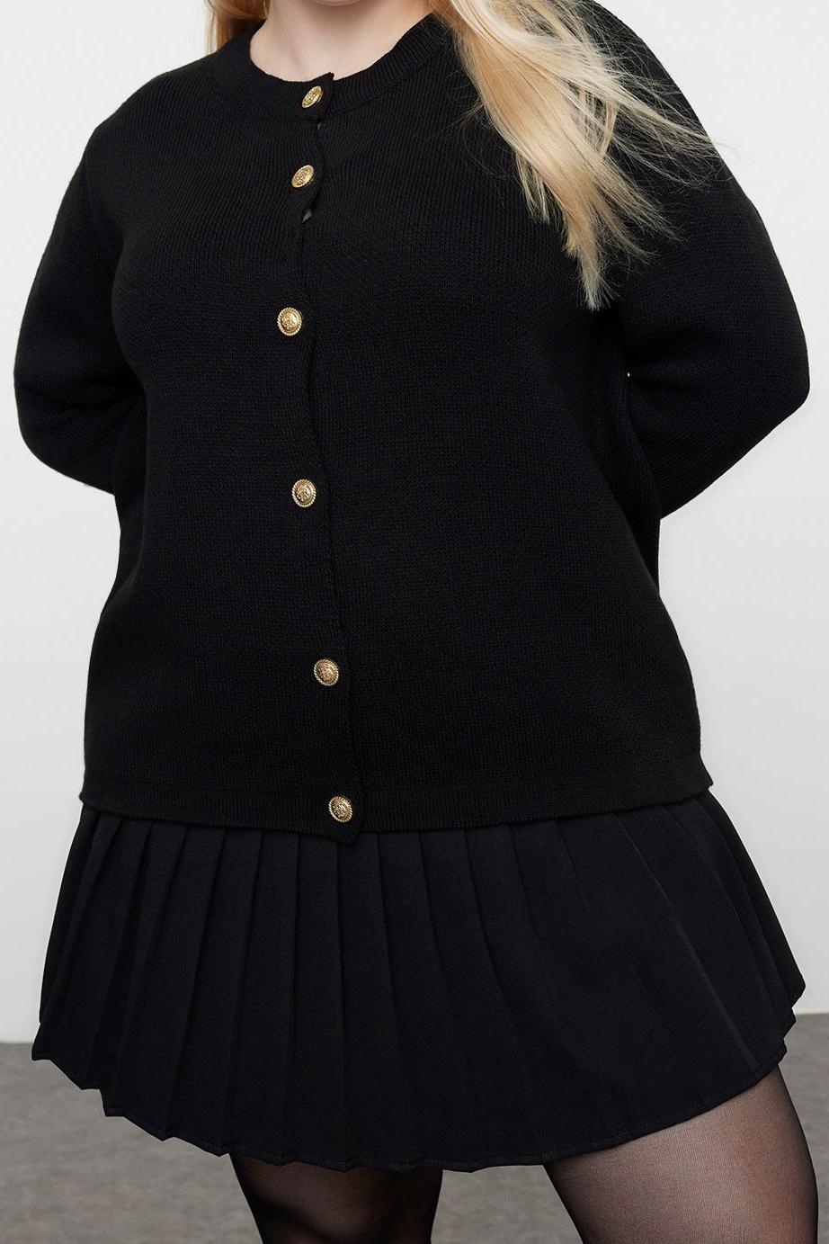 Stil Modern Kadın Regular Standart Kol Bisiklet Yaka Büyük Beden Düğmeli Triko Hırka