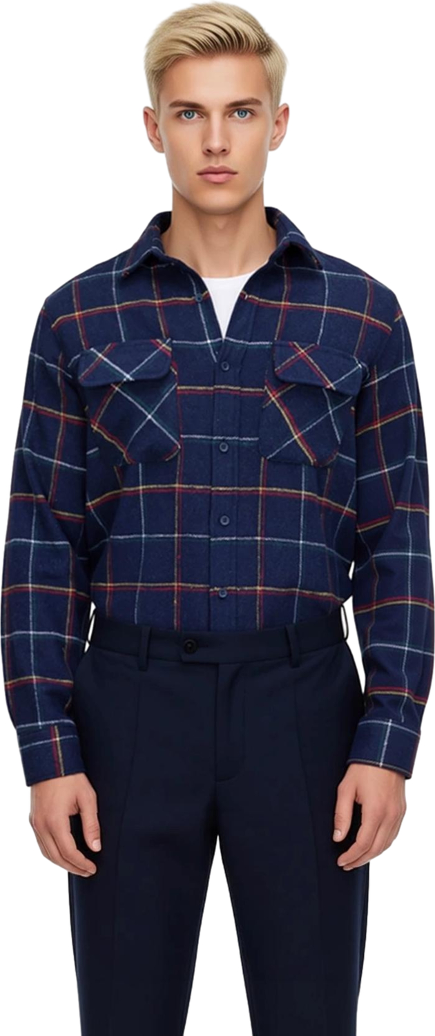 Erkek Kışlık Regular Fit Flanel Dokuma Uzun Kollu Kareli Gömlek Ceket Gün Boyu Konfor Sağlar