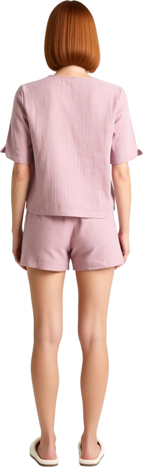 Kadın V Yaka Kısa Kollu Müslin Pijama Seti Fonksiyonel Dayanıklı Kaliteli Konforlu Estetik