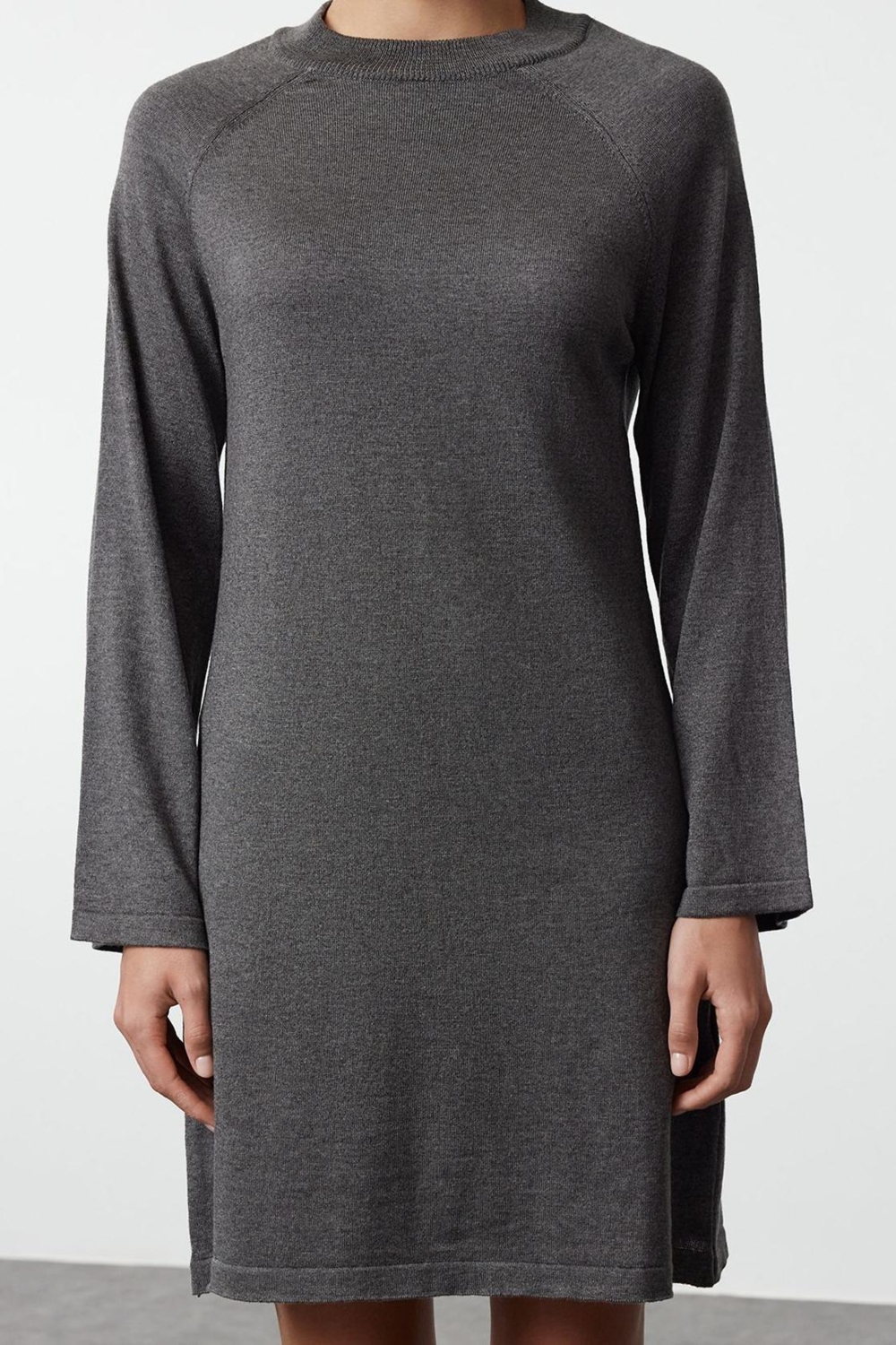 Moda Stil Regular Bisiklet Yaka Mini Boy Triko Basic Pamuklu Elbise