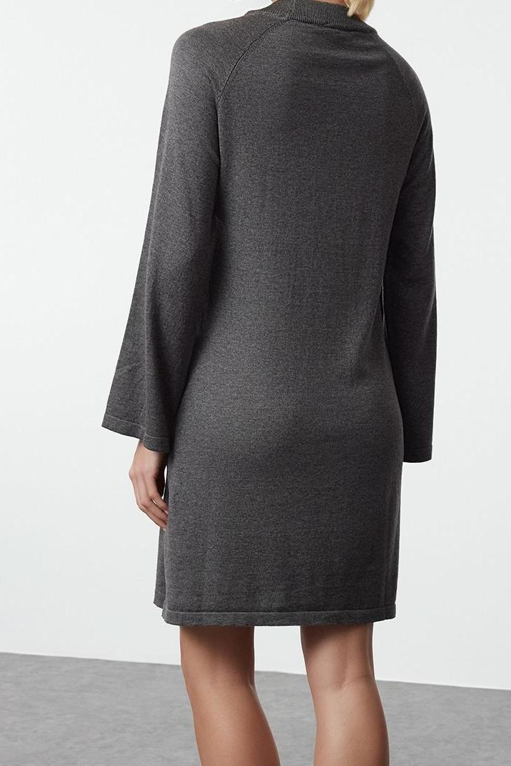 Moda Stil Regular Bisiklet Yaka Mini Boy Triko Basic Pamuklu Elbise