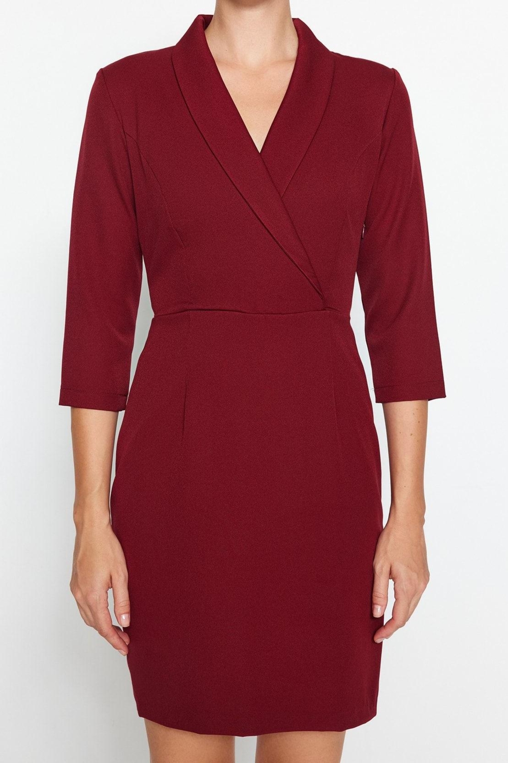 Kadınlara Özel Bodycon Kesim Ceket Yaka Mini Elbise Dokuma Kumaş Kemerli Şık Tasarım Kaliteli