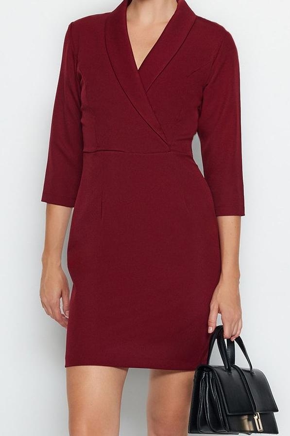 Kadınlara Özel Bodycon Kesim Ceket Yaka Mini Elbise Dokuma Kumaş Kemerli Şık Tasarım Kaliteli
