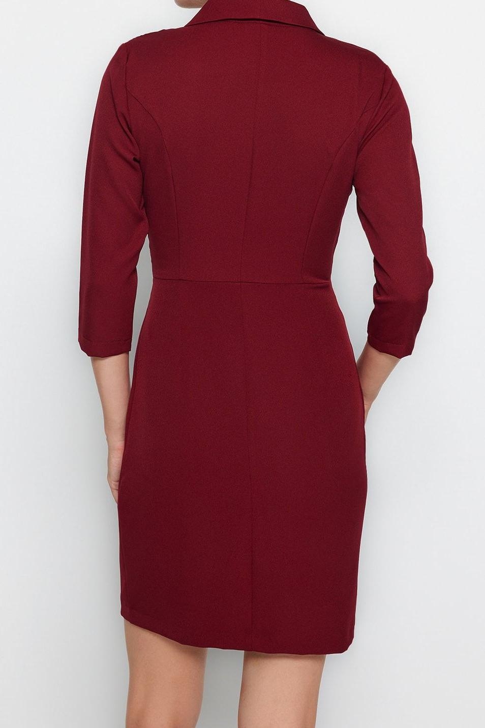 Kadınlara Özel Bodycon Kesim Ceket Yaka Mini Elbise Dokuma Kumaş Kemerli Şık Tasarım Kaliteli