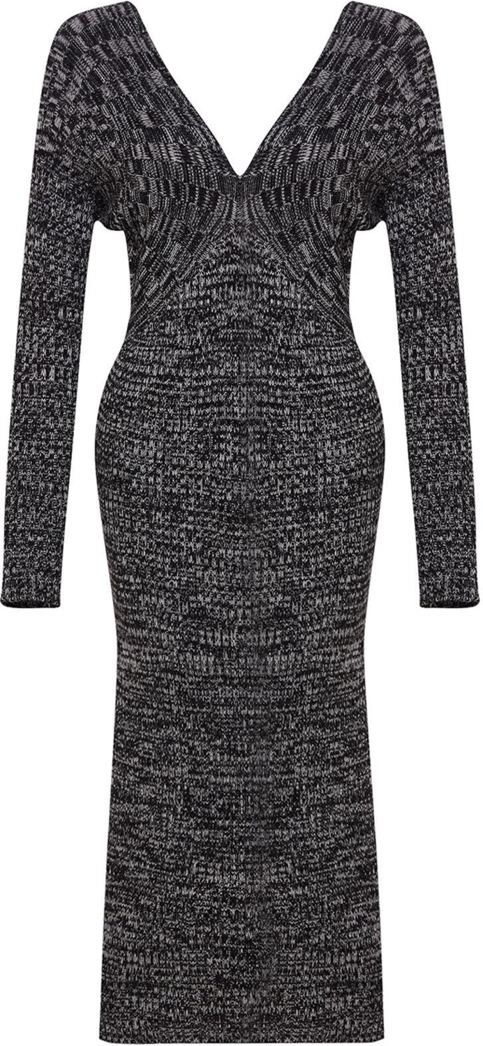 Moda Stil Slim V Yaka Midi Boy Triko Degrade Elbise