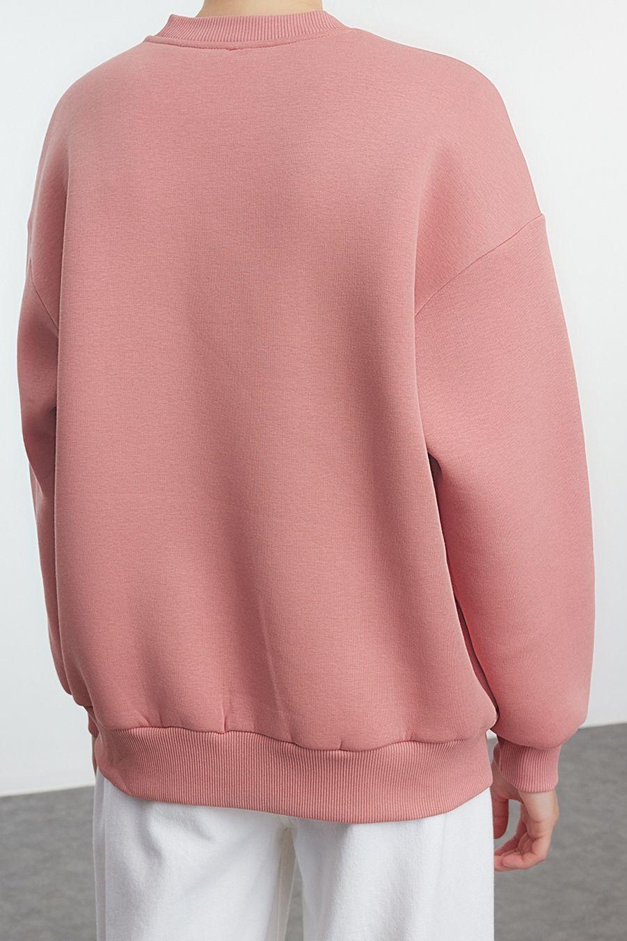 Regular Bisiklet Yaka Düşük Kol Standart Slogan Nakış Detaylı Normal Kalıp Örme Sweatshirt