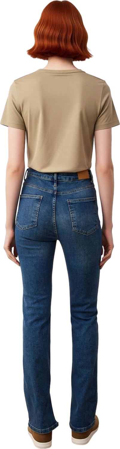 Kadın Yüksek Bel Esnek Yırtmaçlı Denim Pantolon Fonksiyonel Dayanıklı Kaliteli Konforlu Şık