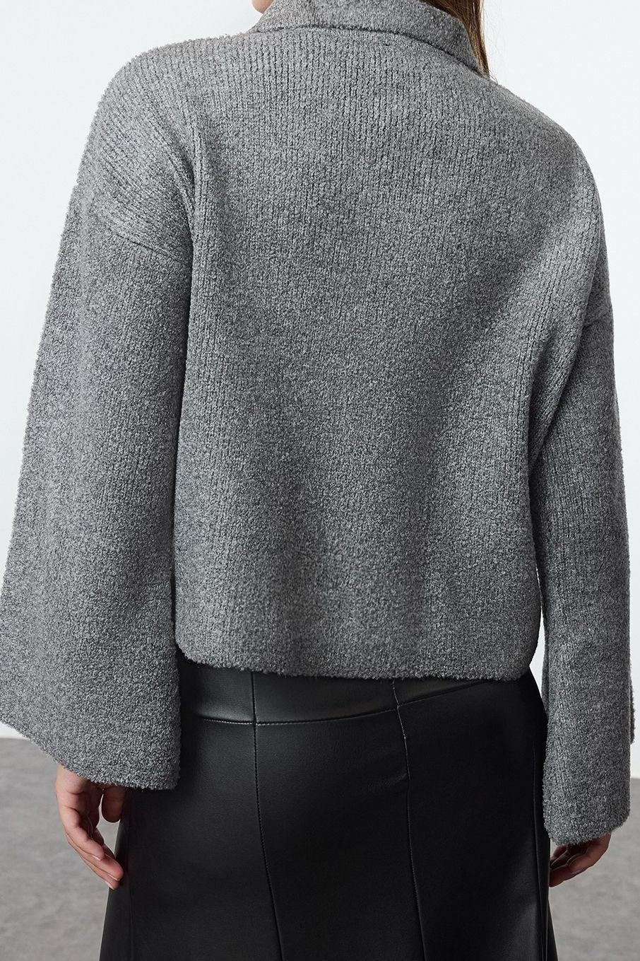 Stil Modern Kadın Regular Standart Kol Polo Yaka Buklet Mont Görünümlü Triko Hırka