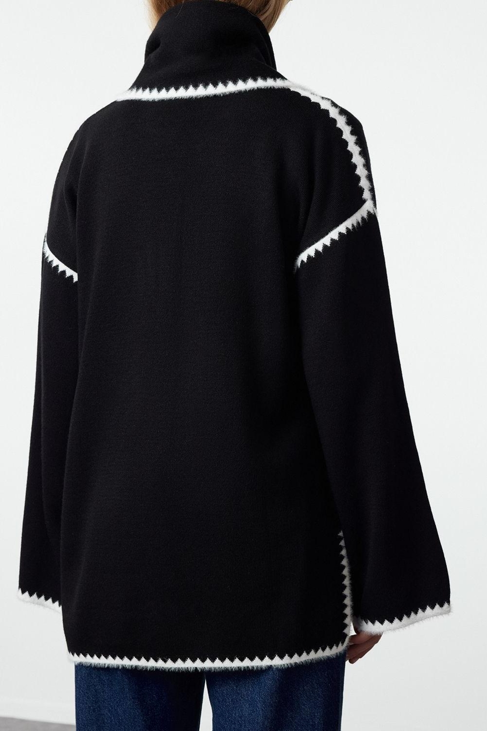 Kadın Modern Tarz Oversize Bisiklet Yaka Midi Triko Hırka