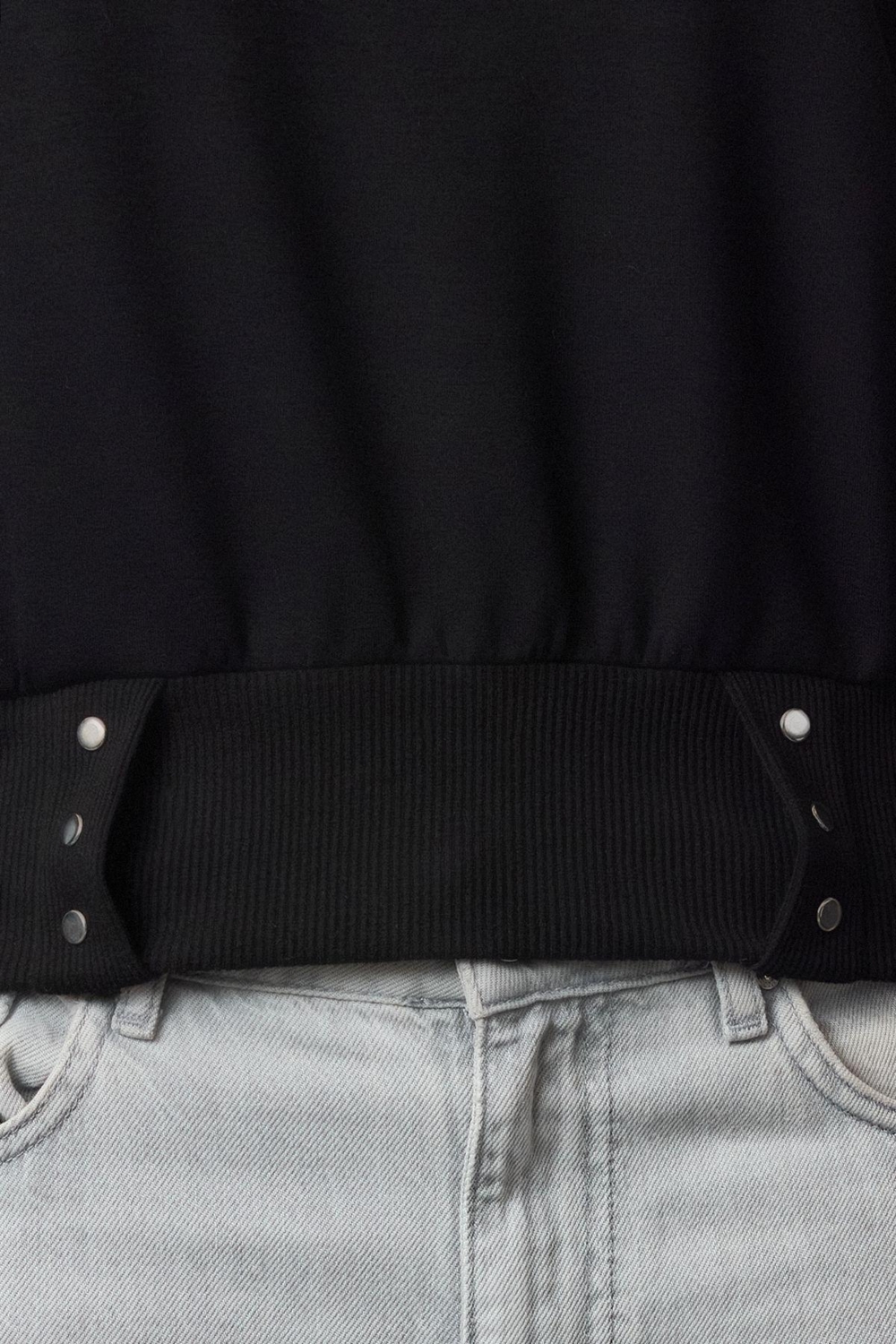Tarz Bol Bisiklet Yaka Düşük Kol Uzun Çıtçıtlı Rahat Kalıp Crop Kalın Örme Sweatshirt