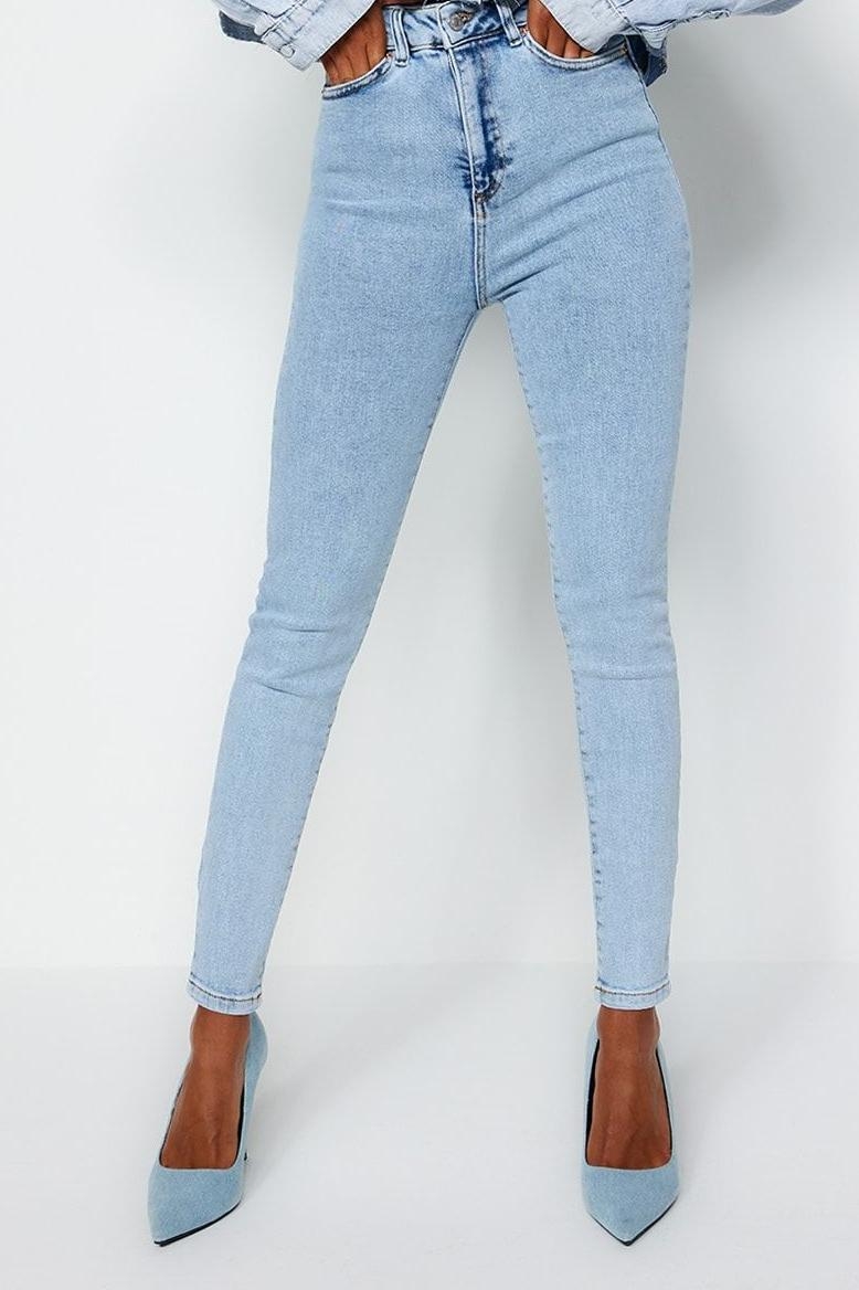 Stil Kadın Moda Denim Kot Pantolon Regular Dar Paça Yüksek Bel Skinny Jeans