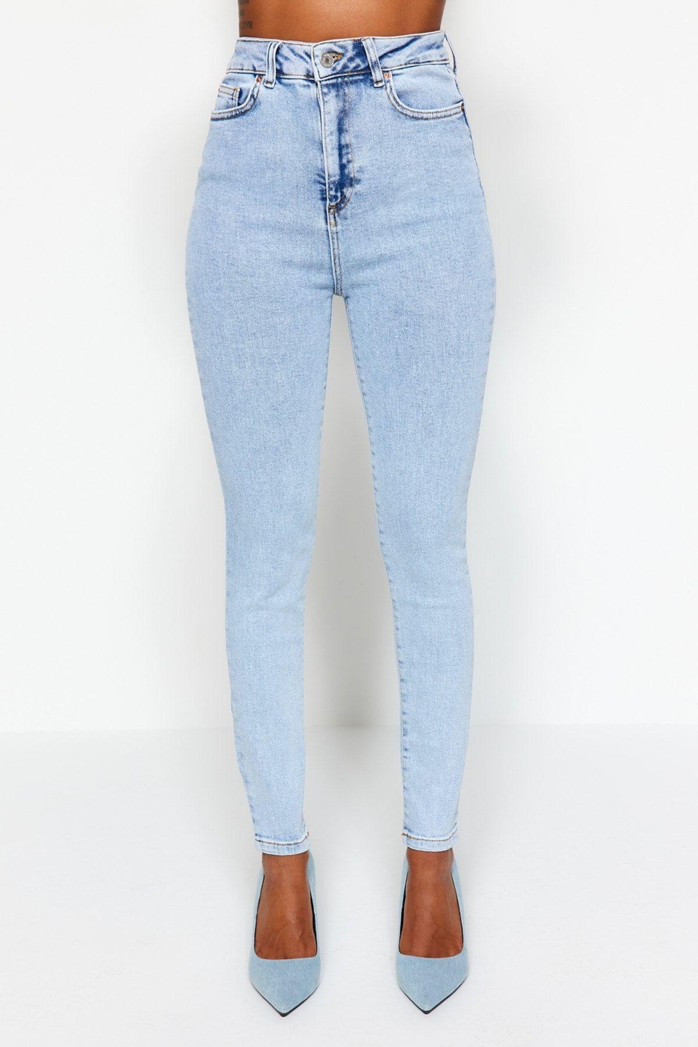 Stil Kadın Moda Denim Kot Pantolon Regular Dar Paça Yüksek Bel Skinny Jeans