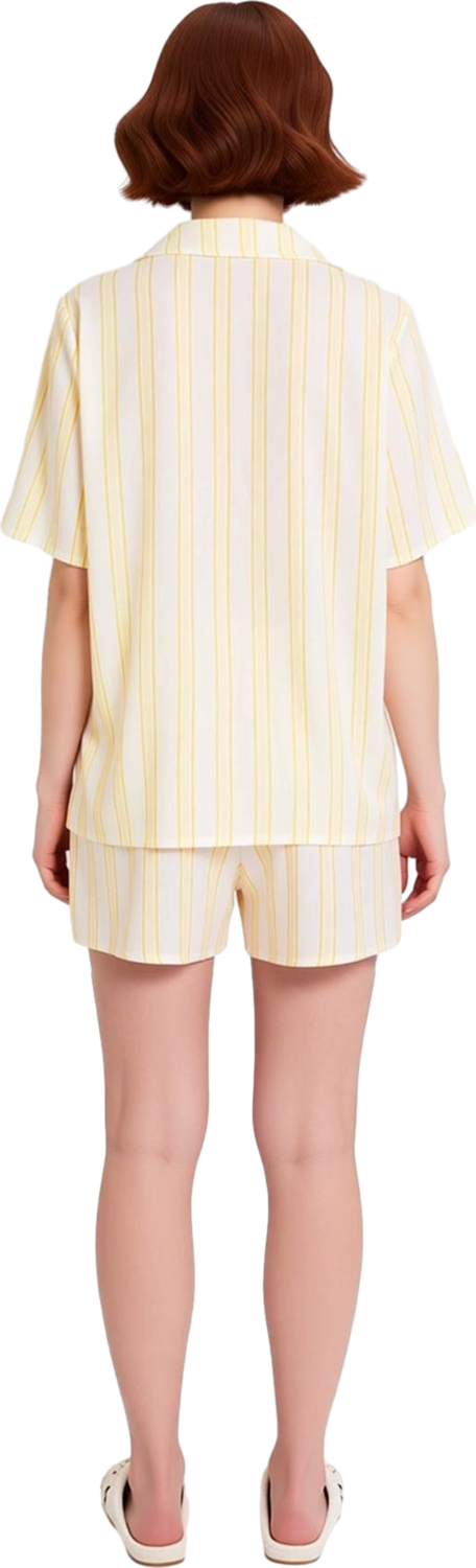 Kadın Çizgili Viskon Gömlek Şort Pijama Takımı Fonksiyonel Dayanıklı Kaliteli Konforlu Şık