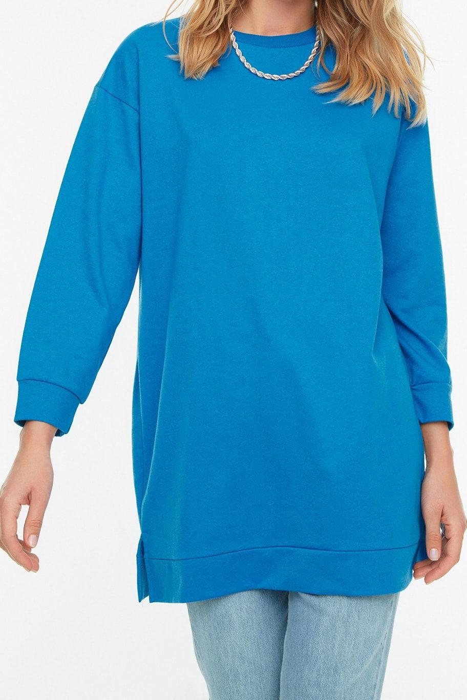 Tesettür Tarz Regular Bisiklet Yaka Düşük Kol Uzun 2li Paket Basic Örme Sweatshirt