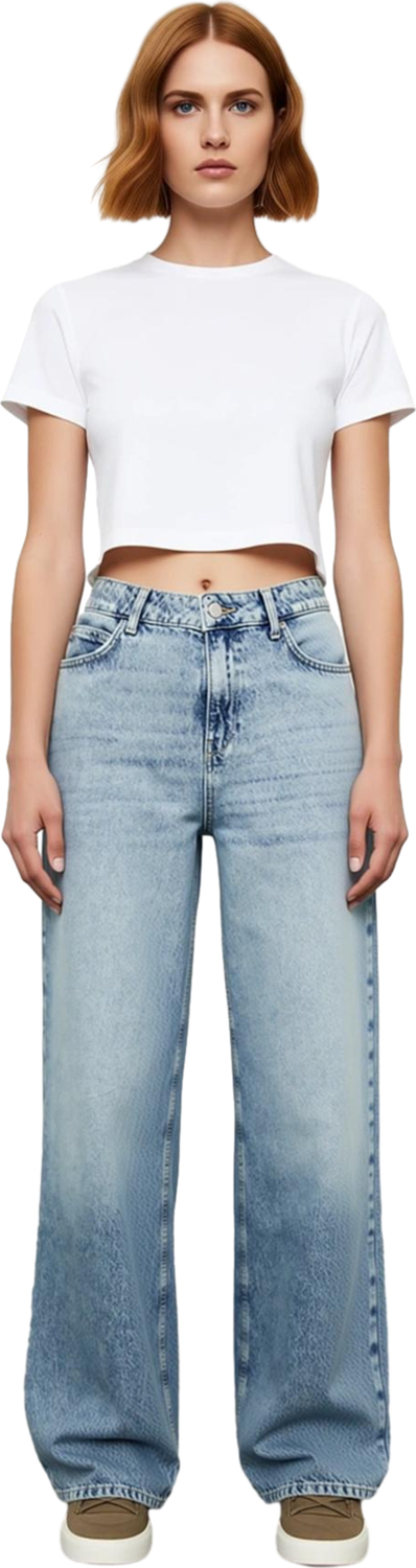 Kadın Yüksek Bel Geniş Paça Denim Pantolon Fonksiyonel Dayanıklı Kaliteli Konforlu Estetik