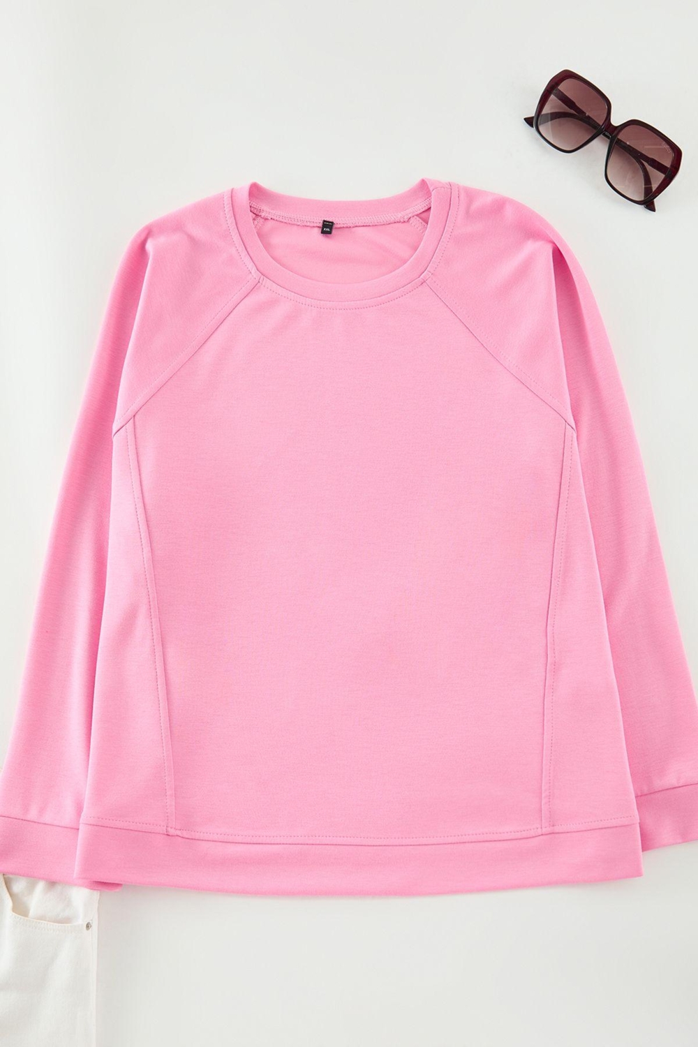 Büyük Beden Tarz Regular Bisiklet Yaka Reglan Kol Regular Dikiş Detaylı Pamuklu Fit Sweatshirt