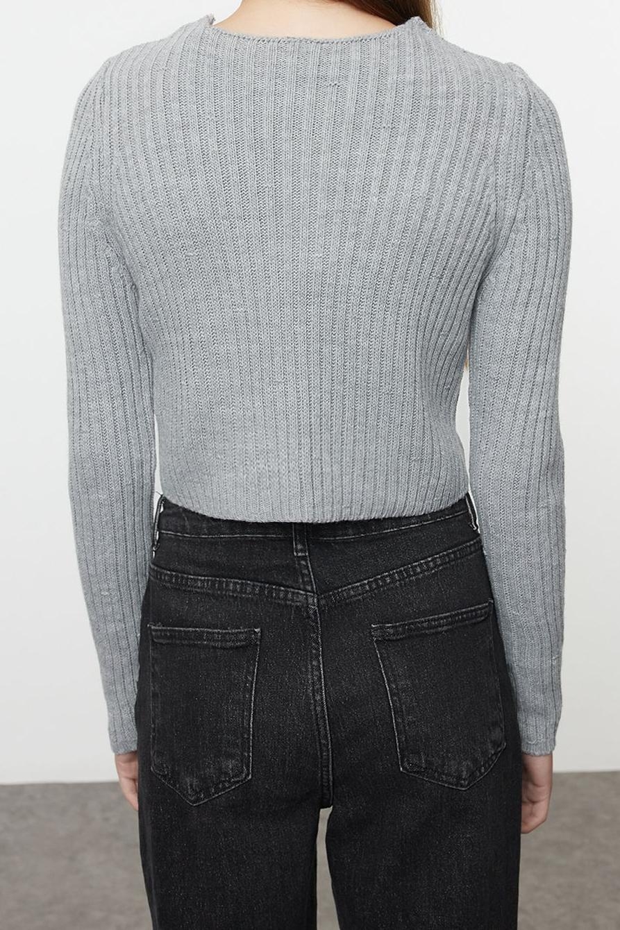 Kadın Modern Tarz Slim V Yaka Crop Triko Hırka