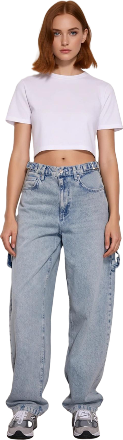 Genç Kadın İçin Açık Bol Paça Yüksek Bel Denim Pantolon Fonksiyonel Dayanıklı Kaliteli Şık