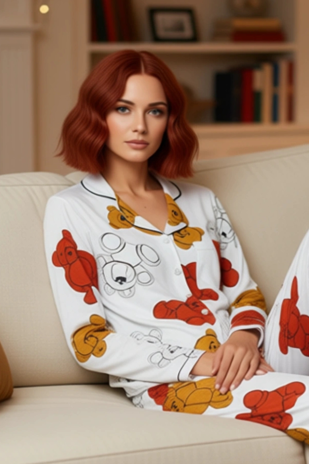 Kadın Ayıcık Baskılı Gömlek ve Pantolon Pijama Seti Fonksiyonel Dayanıklı Kaliteli Estetik