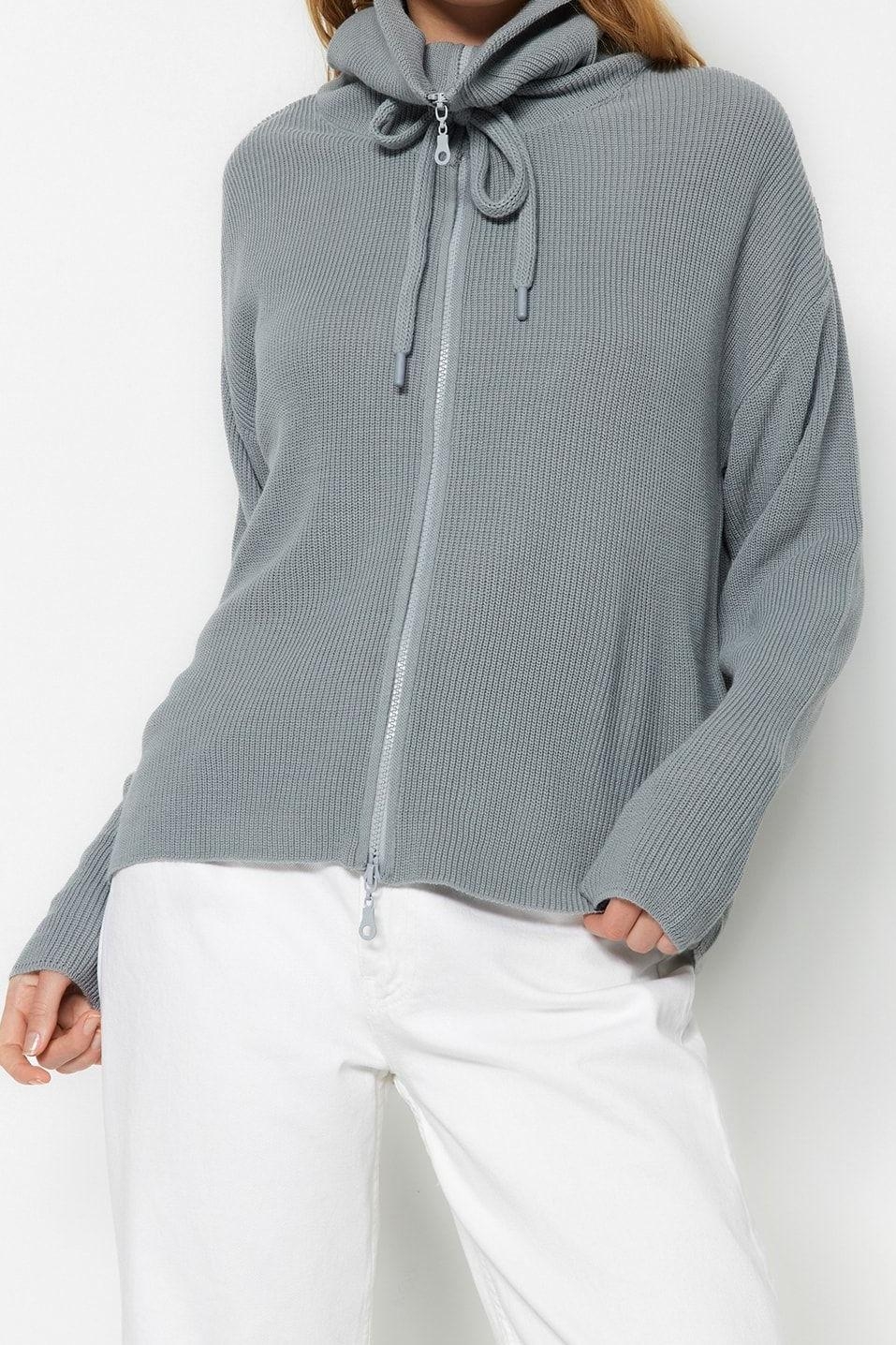 Kadın Modern Tarz Oversize Dik Yaka Regular Triko Hırka