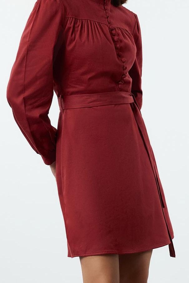 Moda Stil Regular Dik Yaka Mini Boy Dokuma Elbise
