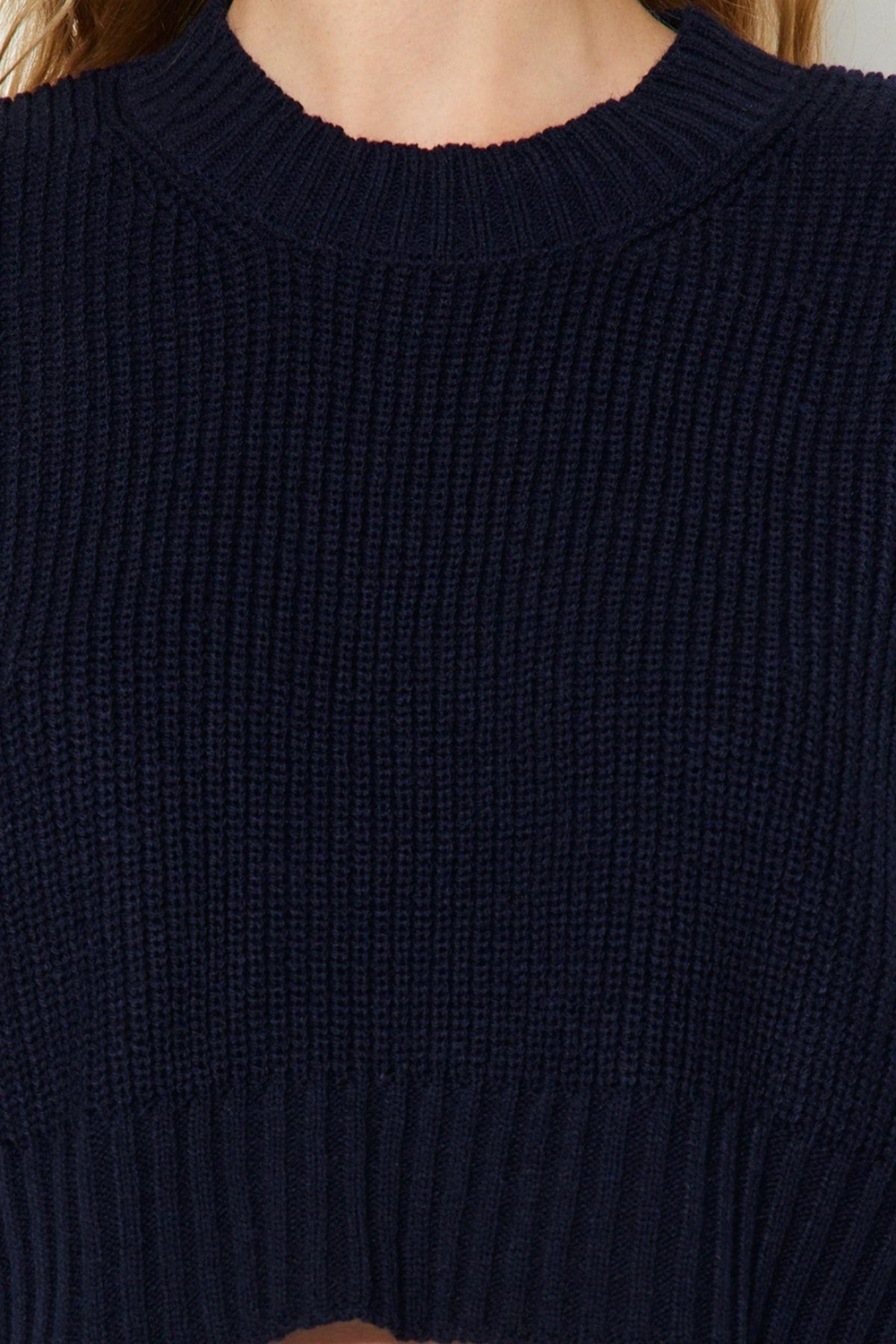 Stil Modern Kadın Crop Standart Kol Bisiklet Yaka Triko Süveter