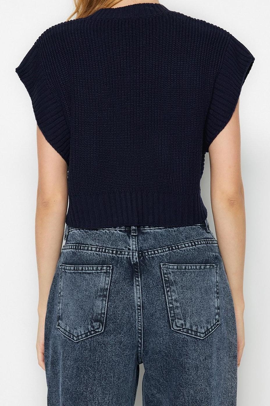 Stil Modern Kadın Crop Standart Kol Bisiklet Yaka Triko Süveter