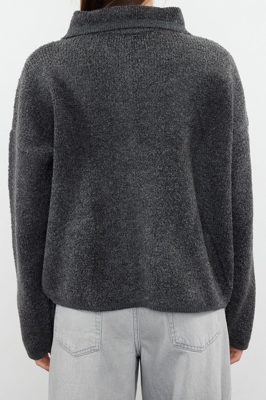 Kadın Modern Tarz Oversize Polo Yaka Regular Triko Hırka