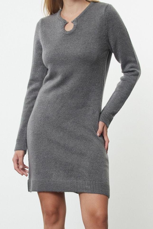 Moda Stil Regular V Yaka Mini Boy Triko Yumuşak Dokulu Elbise