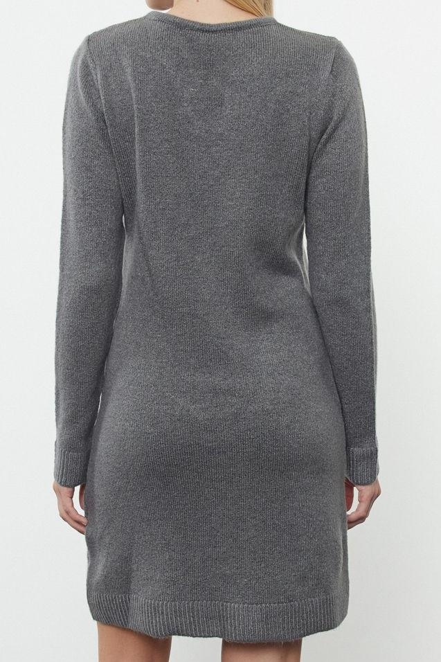 Moda Stil Regular V Yaka Mini Boy Triko Yumuşak Dokulu Elbise